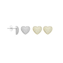 Load image into Gallery viewer, Clear CZ puffy Heart Stud Earrings, Sku#A374
