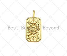 Load image into Gallery viewer, 18K Gold Evil Eye Moon On Rectangle Shape Pendant, Gold Medallion Charm, Necklace Bracelet Charm Pendant,12x26mm,Sku#Z1324