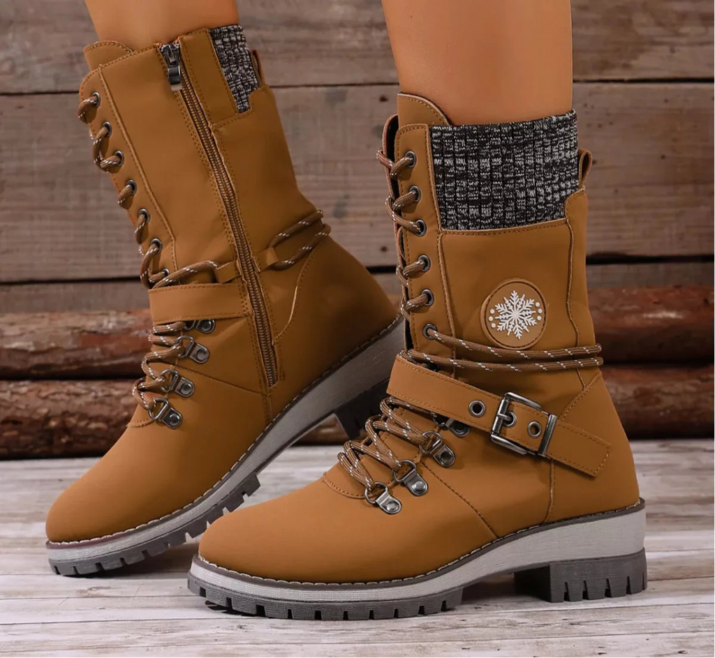Women's Lace-Up Ankle Combat Boots – PU Leather Low Heel Military Style