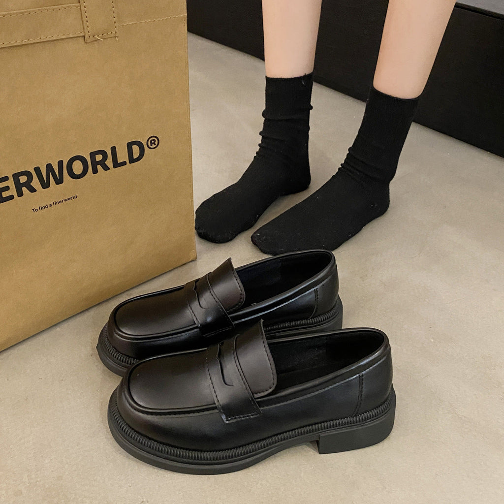 Women's Vintage Preppy Leather Casual Shoes - Round Toe Platform Shoes