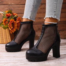 Load image into Gallery viewer, Women's Mesh Chunky Heel Ankle Boots – Back Zip High Heel Fashion Boots
