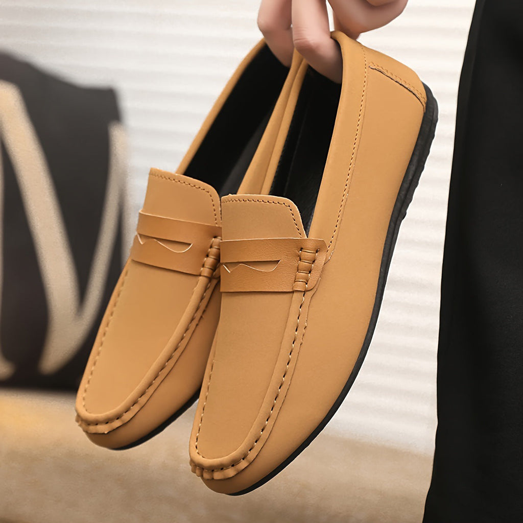 Men's Solid Color Penny Loafers - Slip-On Casual Dress Shoes