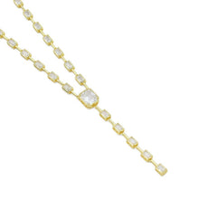 Load image into Gallery viewer, Rectangle CZ Gold Silver Y Shape Chain Necklace, Sku#A350