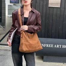Load image into Gallery viewer, Women's Suede Crossbody Shoulder Bag | High-Capacity Commuter Bag with Zipper Pocket
