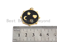 Load image into Gallery viewer, Enamel Colorful Star Moon Heart On Round Coin Pendant,CZ Micro Pave Oil Drop pendant,Enamel Jewelry,29x30mm,sku#F977