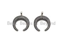 Load image into Gallery viewer, CZ Micro Pave OX Horn Shape Pendant, Antique Silver Tone, Cubic Zirconia Pave Crescent Charm Pendant, 32x35mm,sku#F1028