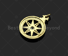 Load image into Gallery viewer, CZ Micro Pave Compass Star On Round Coin Pendant/Charm, Compass Star Cubic Zirconia Charm,Necklace Bracelet Charm Pendant,18x27mm,sku#L434