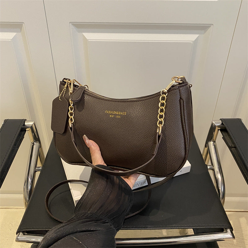 Solid Color Shoulder Bag with Zipper
