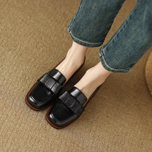 Load image into Gallery viewer, Women's Genuine Cowhide Leather Chunky Heel Commuter Shoes | Square Toe Block Heel Pumps
