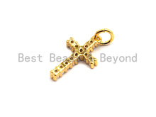 Load image into Gallery viewer, CZ Clear/Black Micro Pave Cross Pendant, CZ Pave Cross Charm, Gold/Rose Gold/Silver/Gunmetal plated, 9x16mm, Sku#F795