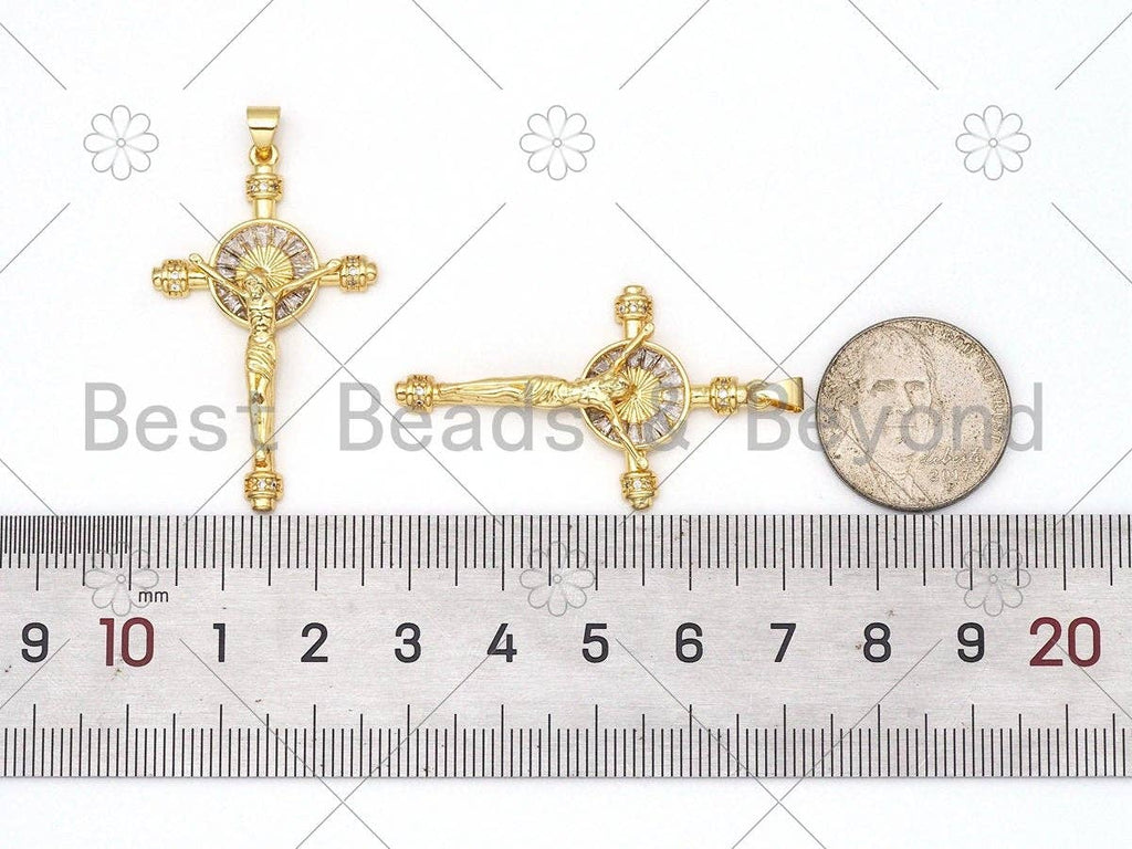 CZ Micro Pave Jesus On Cross Shape Pendant,18K Gold Filled Cross Charm, Necklace Bracelet Jesus Charm Pendant, 41x25mm,Sku#LK411