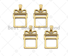 Load image into Gallery viewer, CZ Micro Pave 18k Gold Color Gift Box Shape Pendant, Cubic Zirconia Pendant, Christmas Charm, 20x15mm, Sku#LK206