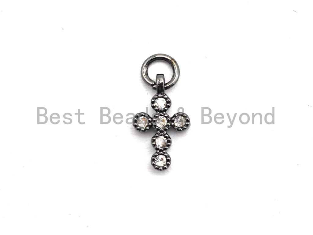CZ Clear Micro Pave Cross Charm, CZ Pave Pendant, Gold/Rose Gold/Silver/Gunmetal plated, 6x11mm, Sku#F796
