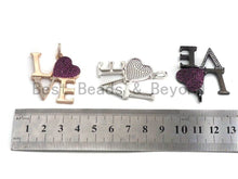 Load image into Gallery viewer, CZ Micro Pave Large Love Fuchsia Heart Pendant ,33x37mm, Cubic Zirconia Love Pave Pendant Beads, Pave Pendant, sku#F642