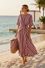 Load image into Gallery viewer, Striped Print Maxi Dress – Short Sleeve Beach Vacation Dress