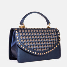 Load image into Gallery viewer, The Dosso Navy Blue and Beige Handwoven Leather Handbag