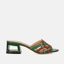 Load image into Gallery viewer, The Palma Green Glitter Leather Block Heel Women Sandal