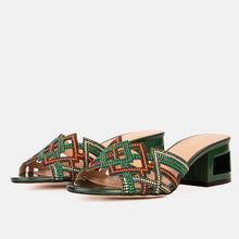 Load image into Gallery viewer, The Palma Green Glitter Leather Block Heel Women Sandal