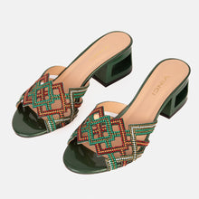 Load image into Gallery viewer, The Palma Green Glitter Leather Block Heel Women Sandal
