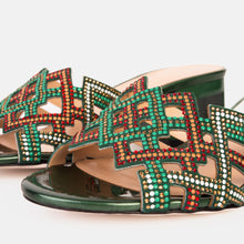Load image into Gallery viewer, The Palma Green Glitter Leather Block Heel Women Sandal