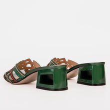 Load image into Gallery viewer, The Palma Green Glitter Leather Block Heel Women Sandal