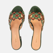 Load image into Gallery viewer, The Palma Green Glitter Leather Block Heel Women Sandal