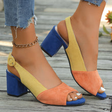 Load image into Gallery viewer, Women's Colorful Block Heel Sandals | Round Toe Suede Heels with Buckle Closure