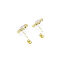 Load image into Gallery viewer, Gold White Pearl Heart Stud Earrings, Sku#LD480