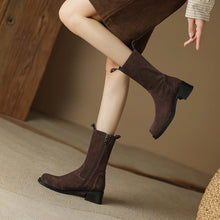 Load image into Gallery viewer, Women's Retro Western Chunky Heel Ankle Boots – Genuine Leather Side Zipper