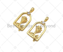 Load image into Gallery viewer, CZ Micro Pave Rose Flower On Birdcage Frame Shape Pendant/Charm, 18K Gold Charm, Necklace Bracelet Charm Pendant,11x23mm, Sku#LK259