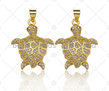 Load image into Gallery viewer, 18K Gold Turtle Pendant,Tortoise Charm, Animal Pave Pendant, Gold Turtle Charm, 21x26mm, Sku#LK51