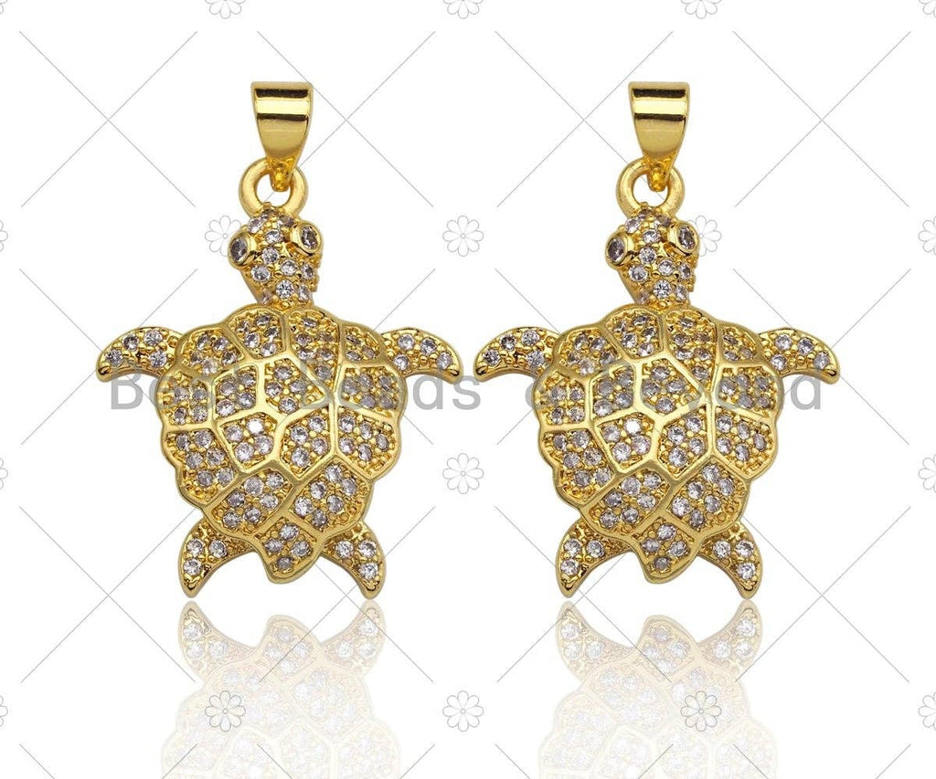 18K Gold Turtle Pendant,Tortoise Charm, Animal Pave Pendant, Gold Turtle Charm, 21x26mm, Sku#LK51