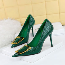 Load image into Gallery viewer, Women's Pointed-Toe High Heel Pumps with Metal Buckle - Elegant Stiletto Dress Shoes
