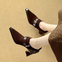 Load image into Gallery viewer, Metallic Square-Toe Chunky-Heel Pumps | Retro Formal Heels