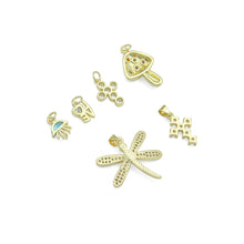 Load image into Gallery viewer, CZ Gold Love Cross Mushroom Jellyfish Dragonfly Charm Pendant,Sku#LD748