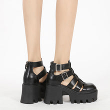 Load image into Gallery viewer, Women's Vintage Roman Sandals | Hollow-Out Woven Square Toe Chunky Platform Heels