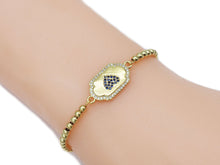 Load image into Gallery viewer, Gold Cobalt CZ Evil Eye Heart Connector Charm, Sku#LK715