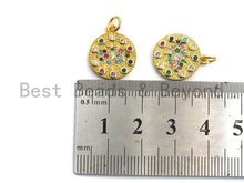 Load image into Gallery viewer, CZ Colorful Micro Pave Round  Gold With Evil Eye Pendant, Coin Shaped Pave Pendant, Gold plated, 15x17mm, Sku#F867