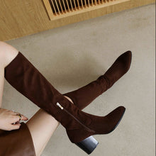 Load image into Gallery viewer, Women's Suede High-Top Boots – Chunky Heel, Pointed Toe, Side Zipper | Sarah Express
