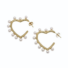Load image into Gallery viewer, CZ Pearl Heart Stud Earrings, Sku#LD381
