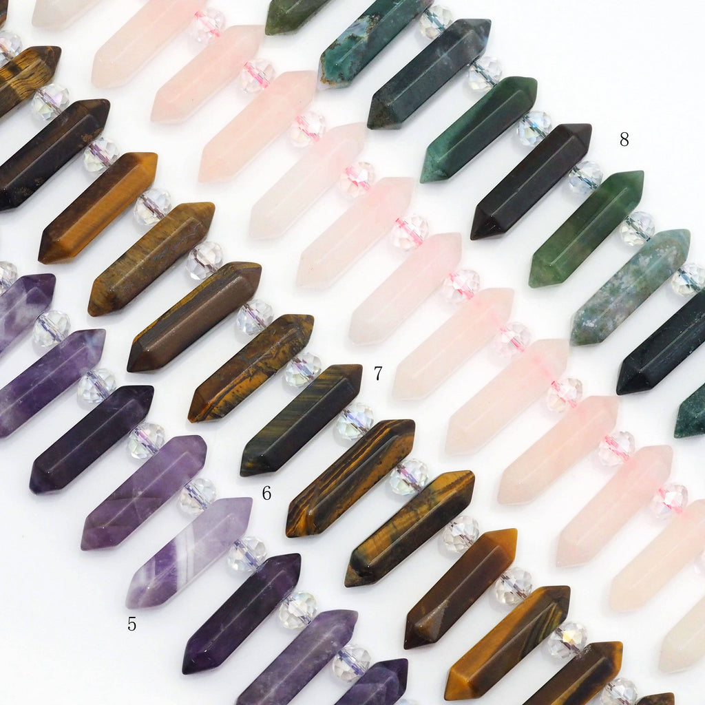 Double Point with Top Drill Gemstone Beads, 8x32mm, Sku#U1614
