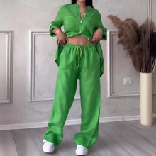 Load image into Gallery viewer, Wide-Leg Pants &amp; Lace-Up Top Two-Piece Set – Solid Color, 12 Colors S–5XL