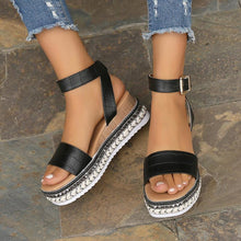 Load image into Gallery viewer, Women's Buckle Strap Hemp Wedge Platform Sandals | Open-Toe Summer Peep-Toe Shoes