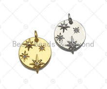 Load image into Gallery viewer, CZ Micro Pave North Star On Round Coin Pendant, Cubic Zirconia Round Pendant Charm for Necklace Bracelet Earrings Making, 14x16mm,sku#L362