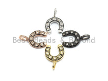 Load image into Gallery viewer, CZ Black/Clear Dual Color CZ Micro Pave Horse Shoe Pendant,