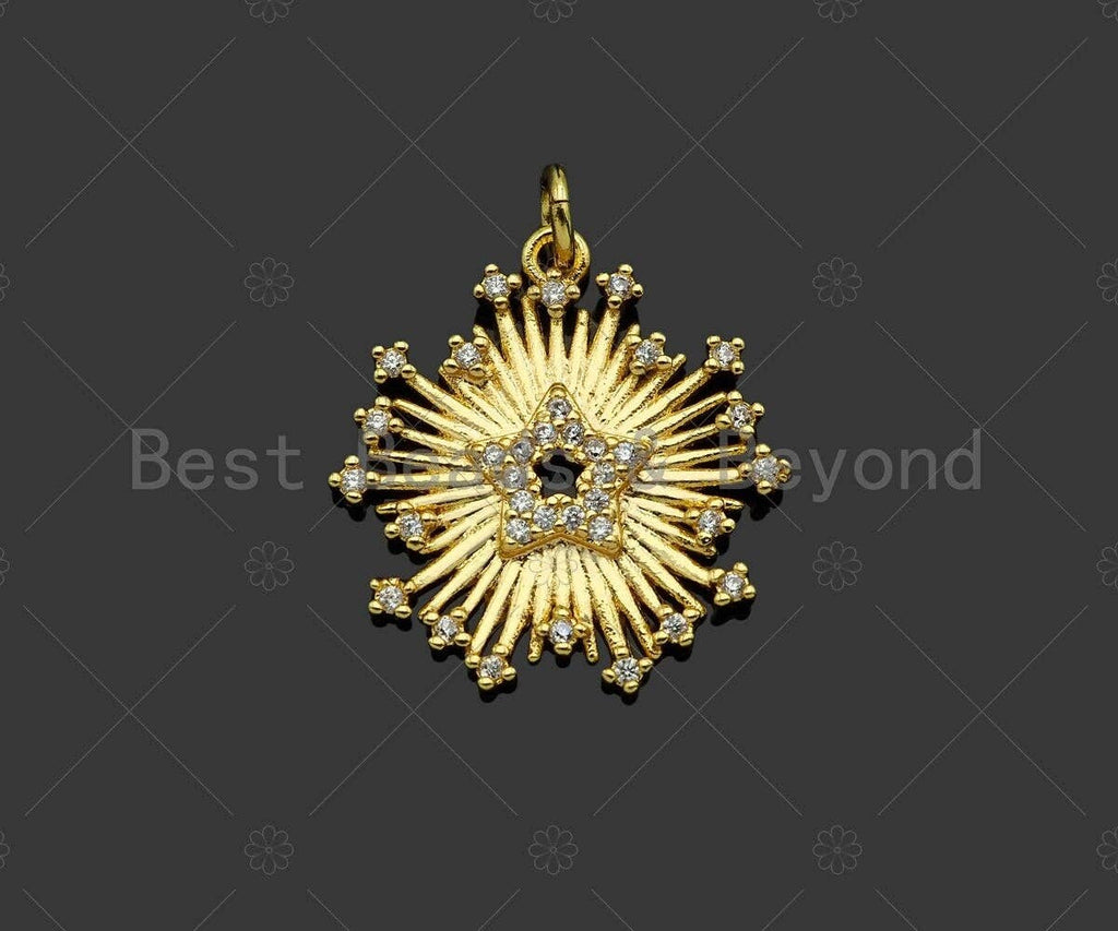 CZ Micro Pave Radial Star flower Shape Pendant/Charm,Cubic Zirconia Charm, Necklace Bracelet Charm Pendant,21x19mm, Sku#L509