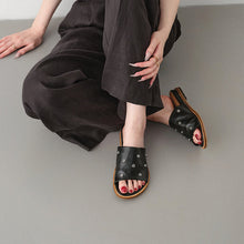 Load image into Gallery viewer, Women's Studded Leather Slide Sandals | Open Toe Flat Mules