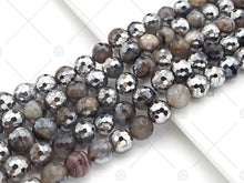 Load image into Gallery viewer, Natural Half Silver Gray Agate Beads, 8mm/10mm/12mm Round Faceted Gray Agate Beads, 15.5 Full Strand, sku# UA122