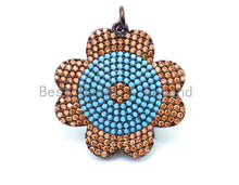 Load image into Gallery viewer, CZ Micro Pave Turquoise Flower Pendant, Cubic Zirconia Pendant, 23mm, SKU#F25C