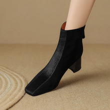 Load image into Gallery viewer, Women's Square-Toe Chunky Heel Horsehair Short Boots – Sheepskin Winter Boots